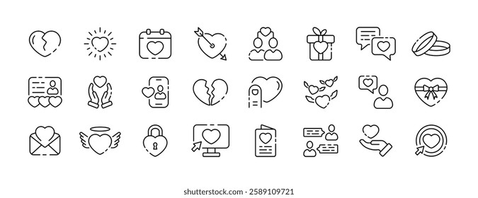 Vector icons of love and relationships in minimalist design.
