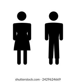 Vector icons of man and woman, guy and girl. Decorative people sign on isolated background. Black color, graphics. EPS10
