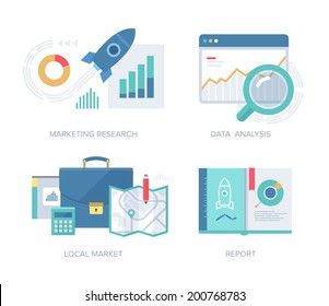 Vector icons of marketing concepts for web, mobile applications and print design in modern flat style.