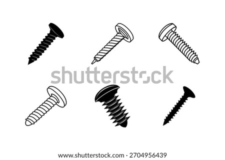 “Screw Vector Icons  Mechanical Fastener and Hardware Illustration Set”