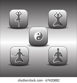 Vector Icons of meditations poses on a metallic background