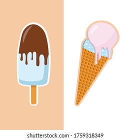Vector icons melting ice cream