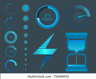 Vector icons for mobile applications design web internet loading interface download media button.