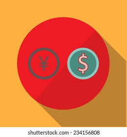 Vector icons "money" on the topic business, on a red  circle
