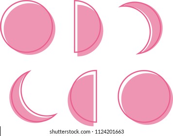 Vector icons for the moon's evolving phases Looking at the beautiful moon in pink.