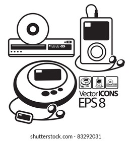 vector Icons. MP3 player, CD player and DVD player