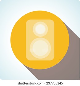 Vector icons "musical speaker" on an orange circle with a long shadow