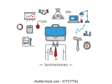 Vector icons of objects from the life of a businessman