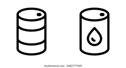 Vector icons of oil barrels, representing oil, fuel, and energy themes. Simple black and white design. Editable stroke.