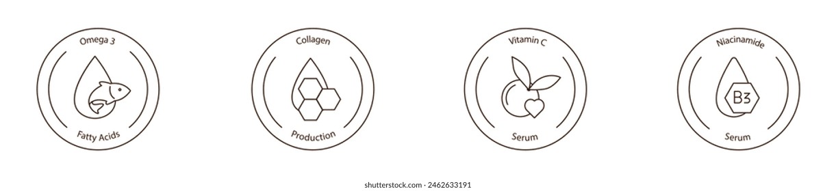 Vector Icons of Omega-3 and Collagen Boosting Skincare