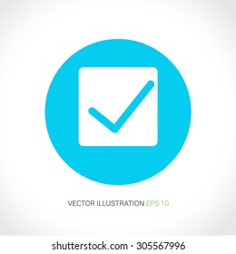 Vector icons on abstract background with blue circle "checkmark"