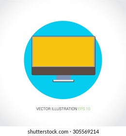 Vector icons on abstract background with blue circle "monitor"