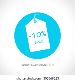 Vector icons on abstract background with blue circle "tag"