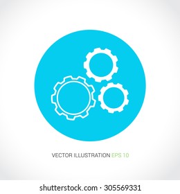Vector icons on abstract background with blue circle "gears"