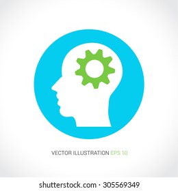Vector icons on abstract background with blue circle "think"
