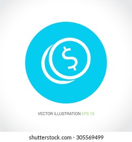 Vector icons on abstract background with blue circle "dollar"