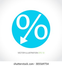 Iconos del vector en el fondo abstracto con el círculo azul "porcentaje abajo"