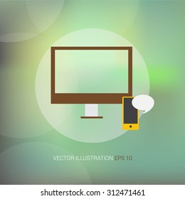 Vector icons on abstract background with circle "monitor"