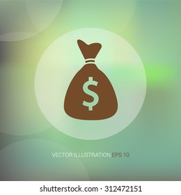 Vector icons on abstract background with circle "money bag"