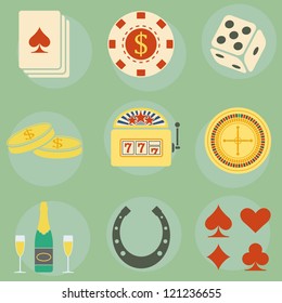 Vector icons on the theme of the casino