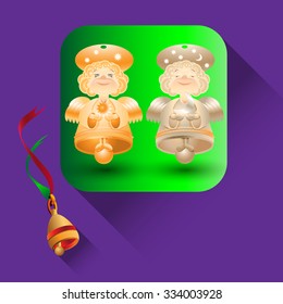 Vector icons on the theme of Christmas. Cartoon illustration with angel-bells.
