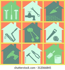 vector icons on the theme of home repair
