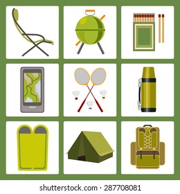 Vector icons on the theme of tourism. Template elements for web and mobile applications. Flat design.