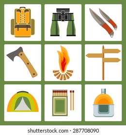 Vector icons on the theme of tourism. Template elements for web and mobile applications. Flat design.