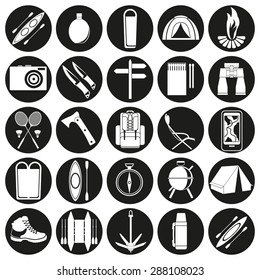 Vector icons on the theme of tourism. Template elements for web and mobile applications. Flat design.