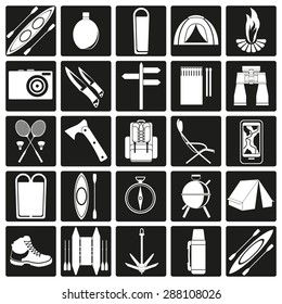 Vector icons on the theme of tourism. Template elements for web and mobile applications. Flat design.
