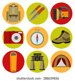 Vector icons on the theme of tourism. Template elements for web and mobile applications. Flat design.