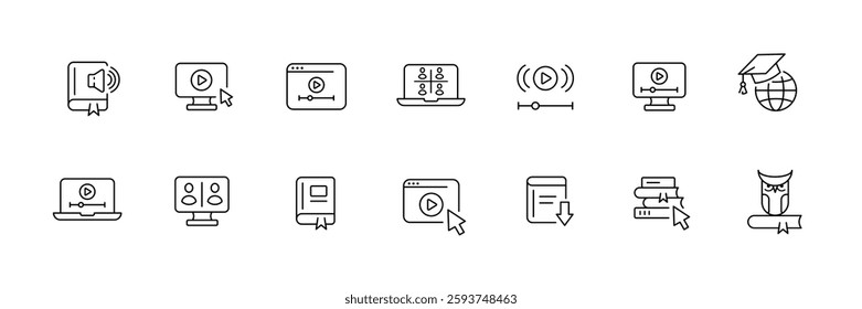 Vector icons for online learning and media platforms.