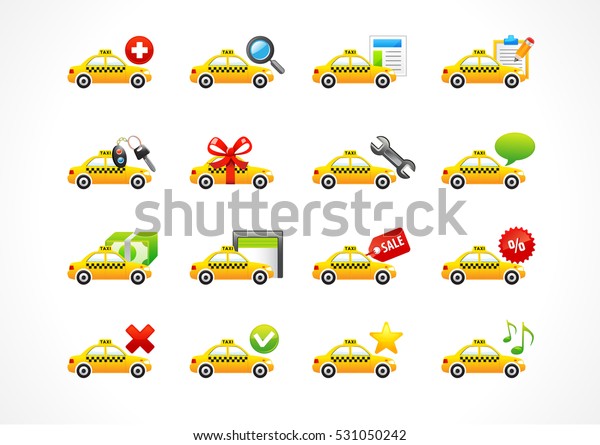 Vector icons online taxi phone call business. Taxi\
cab, web signs, book a trip, auto keys, sale, search, directions,\
discount, trip, gift, price, car alarm system, spanner, contact us,\
chat, radio.
