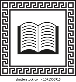 vector icons of open book in a frame with a Greek ornament