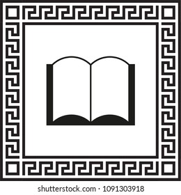 vector icons of open book in a frame with a Greek ornament