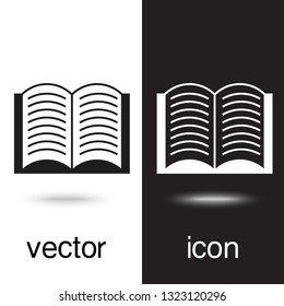 vector icons of open book on black and white background