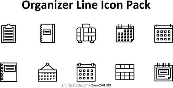 Iconos del vector - organizador, 10 en línea fina