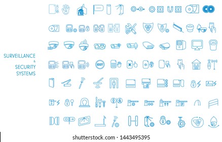 Vector icons outlines surveillance and security systems