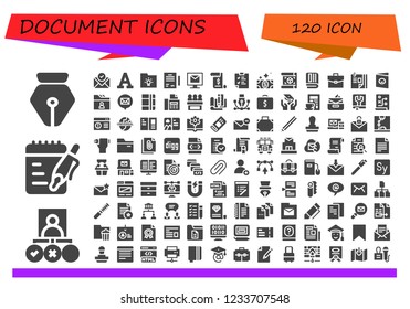 Vector icons pack of 120 filled document icons. Simple modern icons about  - Pen, Tasks, Notes, Email, Font, Folder, Contract, Invoice, Clipboard, Bill, Plan, Newspaper, Briefcase, Curriculum vitae