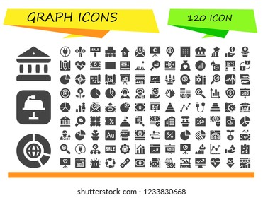 Vector icons pack of 120 filled graph icons. Simple modern icons about  - Bank, Big data, Keynote, Plug, Analytics, Sale, Flow chart, Sales, Money, Presentation, Office, Stats, Growth, Sketch