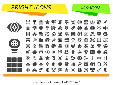 Vector icons pack of 120 filled bright icons. Simple modern icons about  - Eye, Palette, Bulb, Spotlight, Lamp, Creativity, Star, Beach ball, Volleyball, Capture, Ladybug, Diapason, Letter