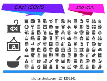 Vector icons pack of 120 filled can icons. Simple modern icons about  - Canned food, Baby food, Painting, Gas can, Spray, Beer, Spring, Can, Soda, Beers, Bucket, Watering can, Barrel, Paint spray