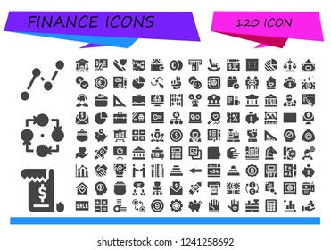 Vector icons pack of 120 filled finance icons. Simple modern icons about  - Stats, Invoice, Strategy, Bank, Voucher, Insurance, Card, Wallet, Euro, Atm, Retirement, Cheque, Office, Pie chart