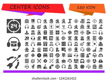 Vector icons pack of 120 filled center icons. Simple modern icons about  - Support, Archery, Headphones, Store, Server, Call center, Italic, Target, Operator, Customer support, Focus, Headset
