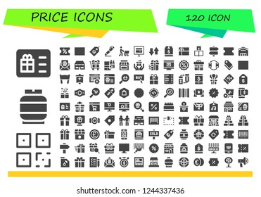 Vector icons pack of 120 filled price icons. Simple modern icons about  - Gift card, QR, Gas, Coupon, Tag, Signing, Shopping, Online store, Transfer, Signs, Supermarket, Gift, Shop, Shopping online