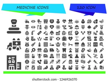 Vector icons pack of 120 filled medicine icons. Simple modern icons about  - Snake, Hospital, Ambulance, Mouse toy, Eye, Blood transfusion, Leggings, Breast, Flask, Cardiogram