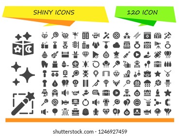 Vector icons pack of 120 filled shiny icons. Simple modern icons about  - Magic, Magic wand, Stars, Diamond, Lollipop, Gem, Wand, Traffic light, Trumpet, Button, Star, Ladder