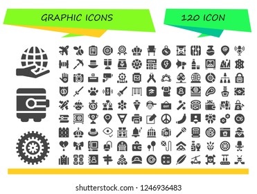 Vector icons pack of 120 filled graphic icons. Simple modern icons about  - Worldwide, Bicycle, Safebox, Plane, Swarm, Form, Brake disc, Winner, Crown, Chair, Compass, Hourglass