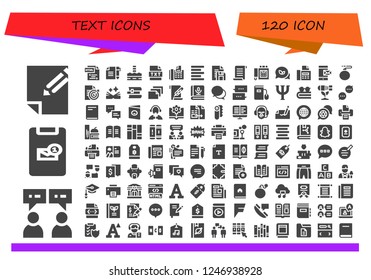 Vector icons pack of 120 filled text icons. Simple modern icons about  - Paper, Chat, Message, Html, Contract, North pole, Text, Fax, Left alignment, Document, Papyrus, Conversation