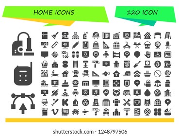 Vector icons pack of 120 filled home icons. Simple modern icons about  - Vacuum, Vector, Baby monitor, Fridge, Plunger, Mixer, Television, Spray bottle, City, Architecture, Grinder